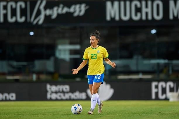 Jucinara Paz of Brazil in action during the Women's International friendly match between Brazil and Russia at Estadio Cartagonova on June 11, 2021 in...