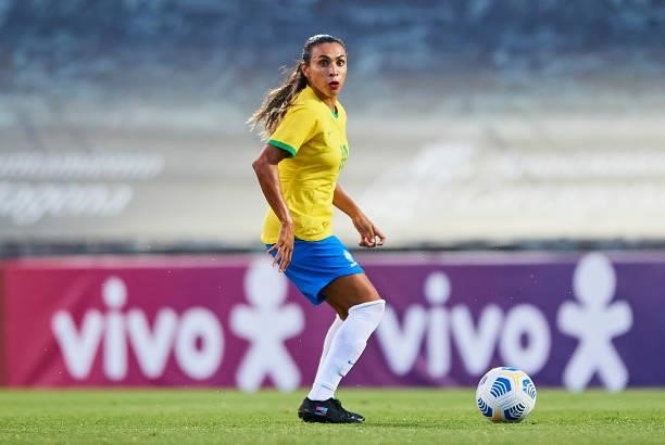 Marta Silva of Brazil in action during the Women's International friendly match between Brazil and Russia at Estadio Cartagonova on June 11, 2021 in...