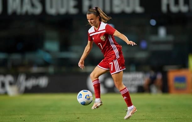 Alena Ruzina of Russia in action during the Women's International friendly match between Brazil and Russia at Estadio Cartagonova on June 11, 2021 in...