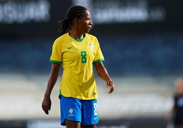 Miraildes Mota of Brazil looks on during the Women's International friendly match between Brazil and Russia at Estadio Cartagonova on June 11, 2021...