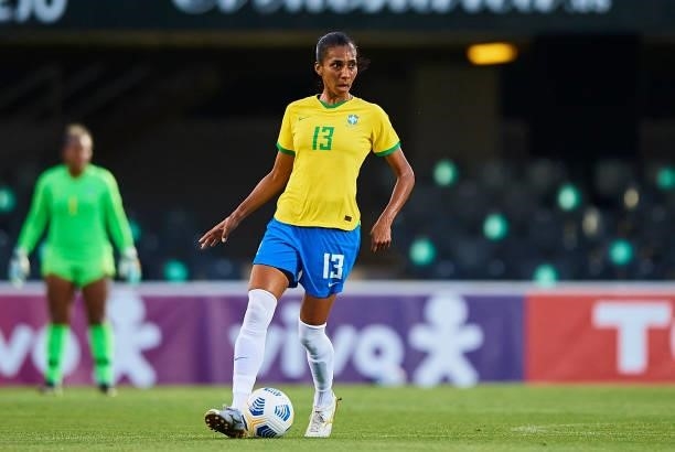 Bruna Soares of Brazil runs with the ball during the Women's International friendly match between Brazil and Russia at Estadio Cartagonova on June...