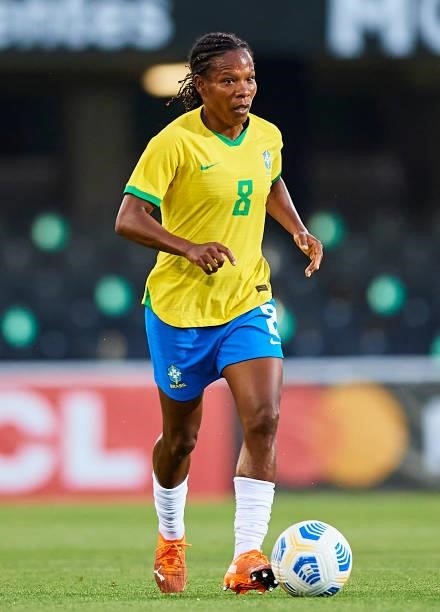 Miraildes Mota of Brazil in action during the Women's International friendly match between Brazil and Russia at Estadio Cartagonova on June 11, 2021...