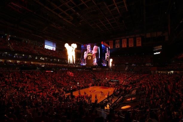 View of State Farm Arena prior to game 3 of the Eastern Conference Semifinals between the Atlanta Hawks and the Philadelphia 76ers on June 11, 2021...