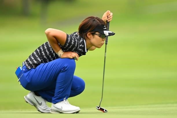 Lala Anai of Japan lines up a putt on the 17th green during the third round of the Ai Miyazato Suntory Ladies Open at Rokko Kokusai Golf Club on June...