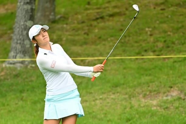 Ayaka Watanabe of Japan hits her third shot on the 17th hole during the third round of the Ai Miyazato Suntory Ladies Open at Rokko Kokusai Golf Club...