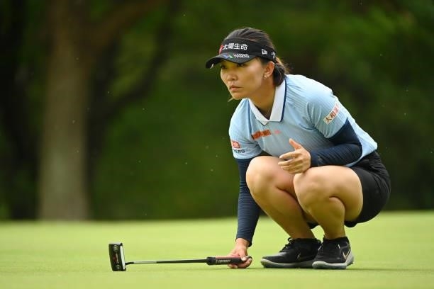 Teresa Lu of Chinese Taipei lines up a putt on the 8th green during the third round of the Ai Miyazato Suntory Ladies Open at Rokko Kokusai Golf Club...