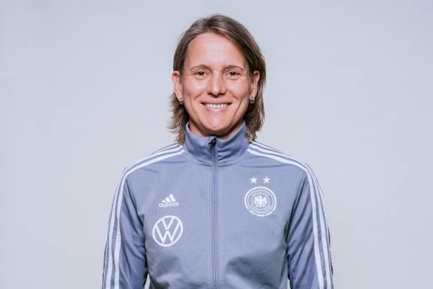 Physiotherapist Franziska Pohl poses during the U17 Germany Girls team presentation on June 11, 2021 in Ostfildern, Germany.