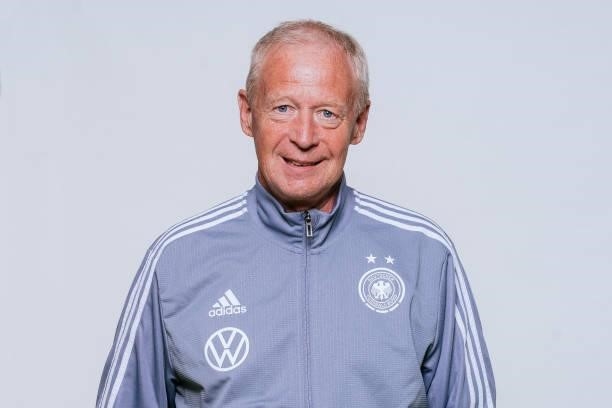 Assitent coach Gerhard Bode poses during the U17 Germany Girls team presentation on June 11, 2021 in Ostfildern, Germany.