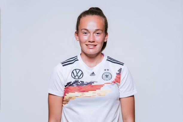 Kiara Beck poses during the U17 Germany Girls team presentation on June 11, 2021 in Ostfildern, Germany.