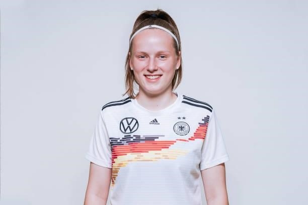 Franziska Kett poses during the U17 Germany Girls team presentation on June 11, 2021 in Ostfildern, Germany.