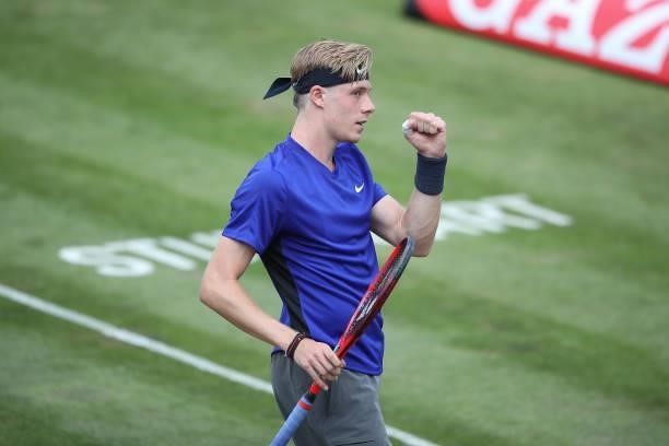 Denis Shapovalov of Canada reacts during his match against Marin Cilic of Croatia during day 5 of the MercedesCup at Tennisclub Weissenhof on June...