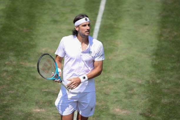 Felicano Lopez of Spain looks on during his match against Denis Shapovalov of Canada during day 5 of the MercedesCup at Tennisclub Weissenhof on June...