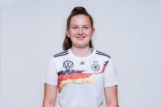 Lea Sophie Misch poses during the U17 Germany Girls team presentation on June 11, 2021 in Ostfildern, Germany.