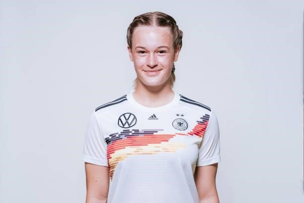 Josefine Osigus poses during the U17 Germany Girls team presentation on June 11, 2021 in Ostfildern, Germany.