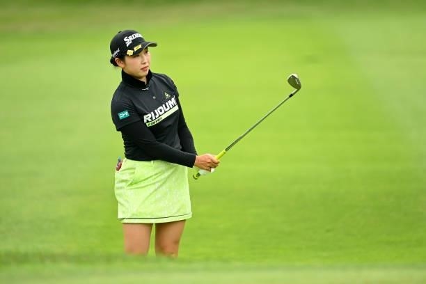 Sakura Koiwai of Japan chips onto the 15th green during the third round of the Ai Miyazato Suntory Ladies Open at Rokko Kokusai Golf Club on June 12,...
