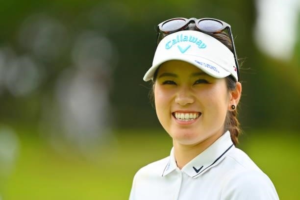 Yuna Nishimura of Japan smiles on the 15th hole during the third round of the Ai Miyazato Suntory Ladies Open at Rokko Kokusai Golf Club on June 12,...
