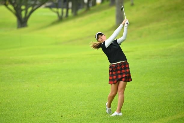 Mami Fukuda of Japan hits her second shot on the 15th hole during the third round of the Ai Miyazato Suntory Ladies Open at Rokko Kokusai Golf Club...