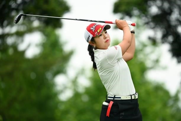 Miyuu Yamashita of Japan hits her tee shot on the 16th hole during the third round of the Ai Miyazato Suntory Ladies Open at Rokko Kokusai Golf Club...