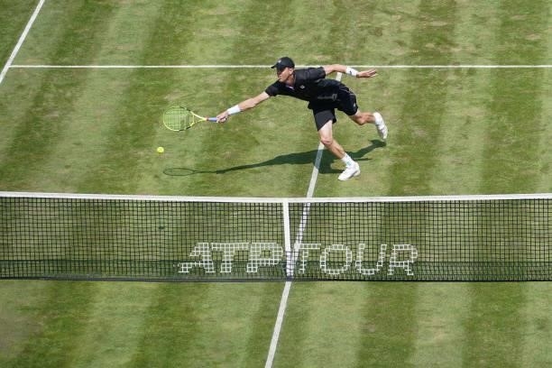 Sam Querry of United States of America in action during his match against Dominic Stricker of Switzerland during day 5 of the MercedesCup at...