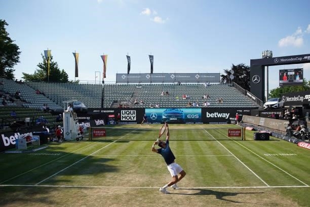 General view inside the stadium as Marin Cilic of Croatia makes a service during his match against Denis Shapovalov of Canada during day 5 of the...