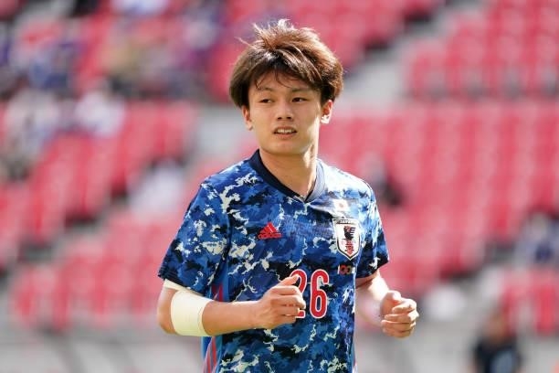 Ayase Ueda of Japan U-24 is seen during the international friendly match between Japan U-24 and Jamaica at the Toyota Stadium on June 12, 2021 in...