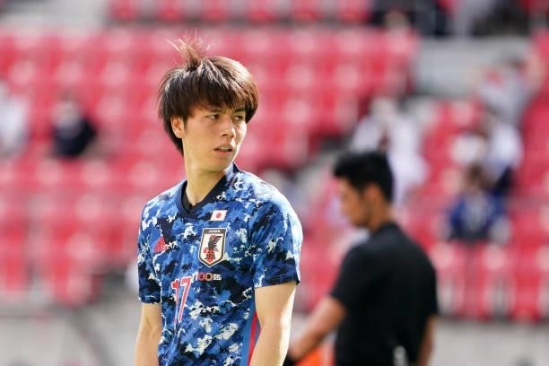 Ao Tanaka of Japan U-24 is seen during the international friendly match between Japan U-24 and Jamaica at the Toyota Stadium on June 12, 2021 in...