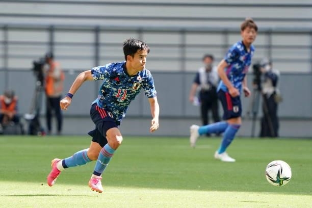 Takefusa Kubo of Japan U-24 in action during the international friendly match between Japan U-24 and Jamaica at the Toyota Stadium on June 12, 2021...