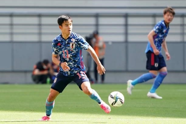Takefusa Kubo of Japan U-24 in action during the international friendly match between Japan U-24 and Jamaica at the Toyota Stadium on June 12, 2021...
