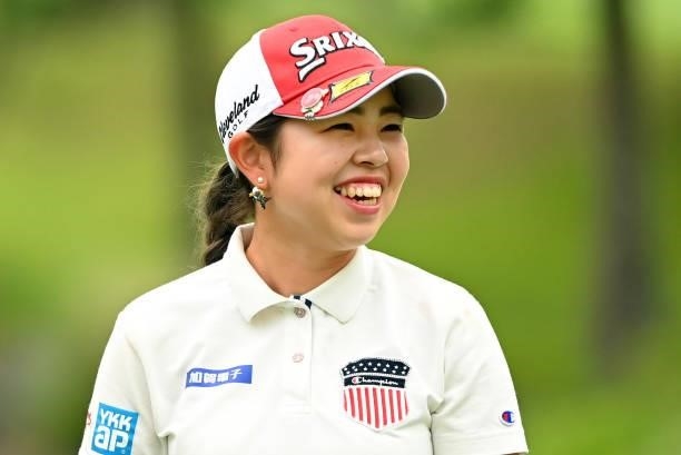 Miyuu Yamashita of Japan smiles as she holed out with the birdie on the 18th green during the third round of the Ai Miyazato Suntory Ladies Open at...
