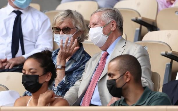 Alain Duhamel attends the men's semifinals during day 13 of the 2021 Roland-Garros, French Open, a Grand Slam tennis tournament at Roland-Garros...