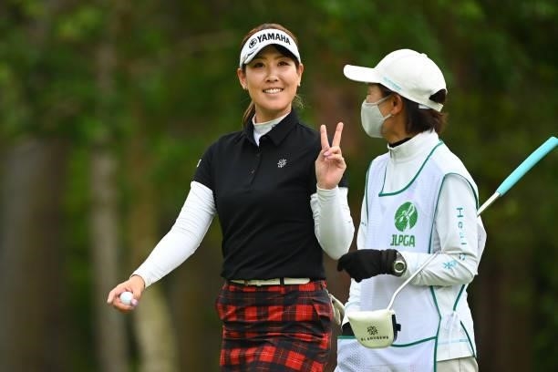 Mami Fukuda of Japan poses on the 17th green during the third round of the Ai Miyazato Suntory Ladies Open at Rokko Kokusai Golf Club on June 12,...