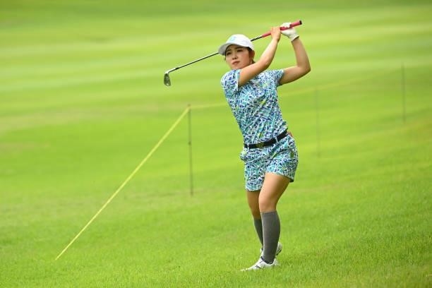 Ayaka Furue of Japan hits her second shot on the 17th hole during the third round of the Ai Miyazato Suntory Ladies Open at Rokko Kokusai Golf Club...