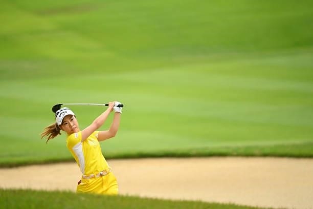 Ayako Kimura of Japan hits her second shot on the 17th hole during the third round of the Ai Miyazato Suntory Ladies Open at Rokko Kokusai Golf Club...