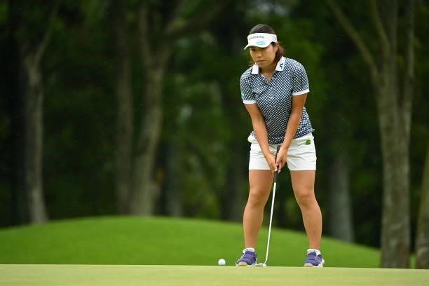 Eri Okayama of Japan lines up a putt on the 13th green during the third round of the Ai Miyazato Suntory Ladies Open at Rokko Kokusai Golf Club on...