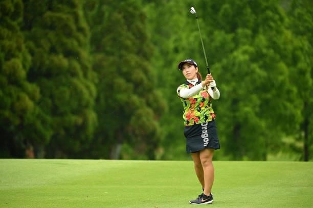Ritsuko Ryu of Japan hits her second shot on the 13th hole during the third round of the Ai Miyazato Suntory Ladies Open at Rokko Kokusai Golf Club...