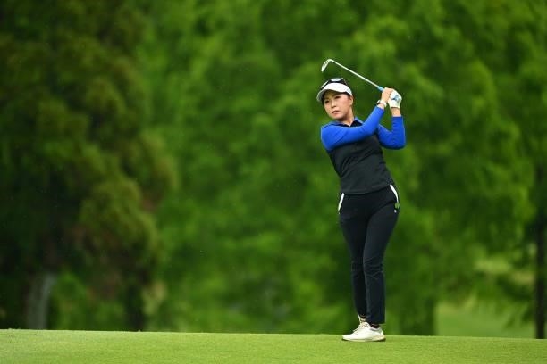 Serena Aoki of Japan hits her second shot on the 13th hole during the third round of the Ai Miyazato Suntory Ladies Open at Rokko Kokusai Golf Club...