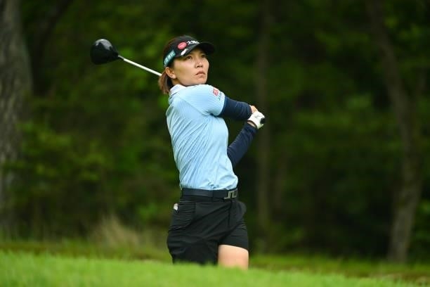 Teresa Lu of Chinese Taipei hits her tee shot on the 7th hole during the third round of the Ai Miyazato Suntory Ladies Open at Rokko Kokusai Golf...