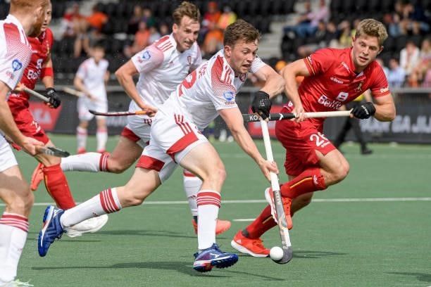 Zachary Wallace of England, Victor Wegnez of Belgium during the Euro Hockey Championships Men match between England and Belgium at Wagener Stadion on...