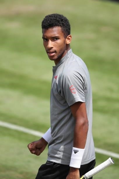 Felix Auger-Aliassime of Canada celebrates after his half-final match against Sam Querrey of United States of America during day 6 of the MercedesCup...