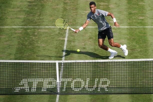 Felix Auger-Aliassime of Canada plays a forehand during his half-final match against Sam Querrey of United States of America during day 6 of the...