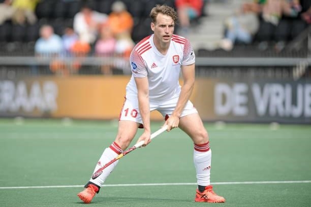 Christopher Griffiths of England during the Euro Hockey Championships Men match between England and Belgium at Wagener Stadion on June 12, 2021 in...