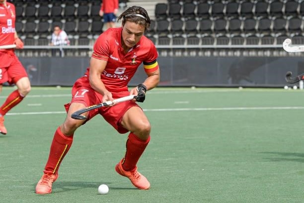 Thomas Briels of Belgium during the Euro Hockey Championships Men match between England and Belgium at Wagener Stadion on June 12, 2021 in...