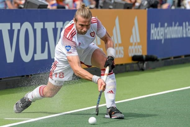 Brendan Creed of England during the Euro Hockey Championships Men match between England and Belgium at Wagener Stadion on June 12, 2021 in...