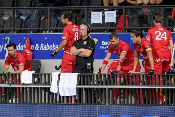 Head Coach Shane McLeod of Belgium during the Euro Hockey Championships Men match between England and Belgium at Wagener Stadion on June 12, 2021 in...