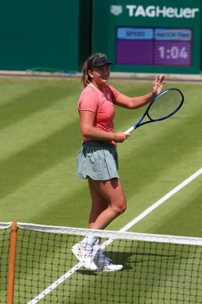 Coco Vandeweghe of USA celebrates victory against Maria Camila Osorio Serrano of Colombia in qualifying during the Viking Classic Birmingham at...
