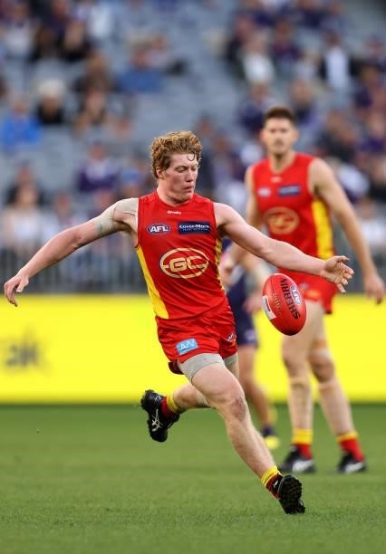 Matt Rowell of the Suns in action during the round 13 AFL match between the Fremantle Dockers and the Gold Coast Suns at Optus Stadium on June 12,...