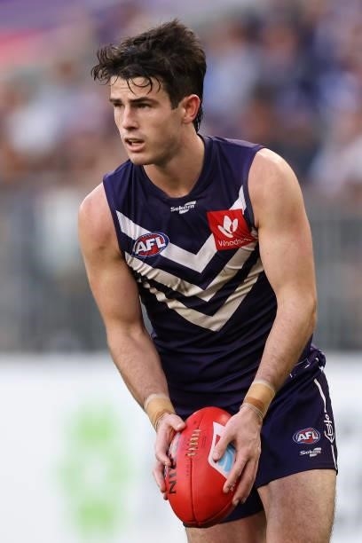 Andrew Brayshaw of the Dockers in action during the round 13 AFL match between the Fremantle Dockers and the Gold Coast Suns at Optus Stadium on June...