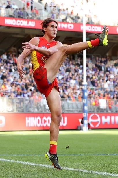Wil Powell of the Suns in action during the round 13 AFL match between the Fremantle Dockers and the Gold Coast Suns at Optus Stadium on June 12,...