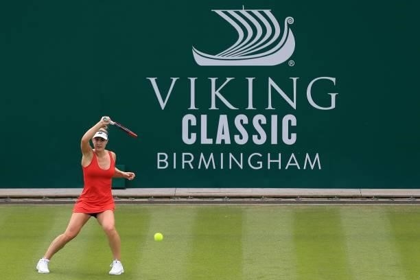 Maria Camila Osorio Serrano of Colombia in action against Coco Vandeweghe of USA in qualifying during the Viking Classic Birmingham at Edgbaston...