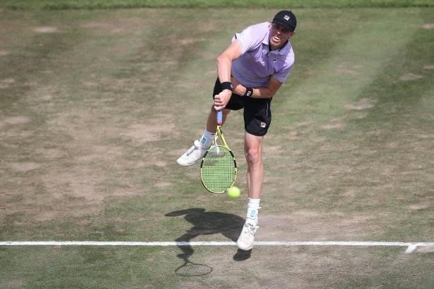 Sam Querrey of United States of America makes a service during his half-final match against Felix Auger-Aliassime of Canada during day 6 of the...